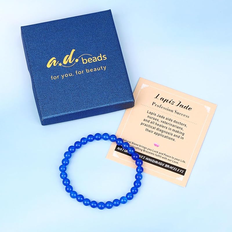 AD Beads Handmade Gemstone Stretch Elastic Bracelet Crystal Healing Reiki Nature's Beauty and Spiritual Essence Unisex (6mm, Blue Lapis Jade (Profession Success))