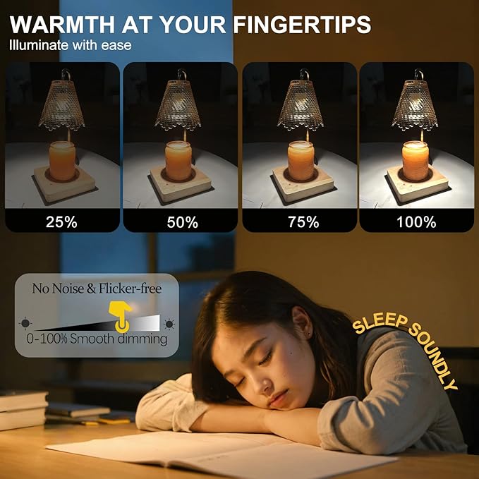 Candle Warmer Lamp with Timer Electric Wax Warmer for Scented Wax Melt Warmer Melter for Jar Candles Touch & Remote Control Dimmable Adjustable Height Gifts for Women 2 Bulbs Skirt Shaped Glass