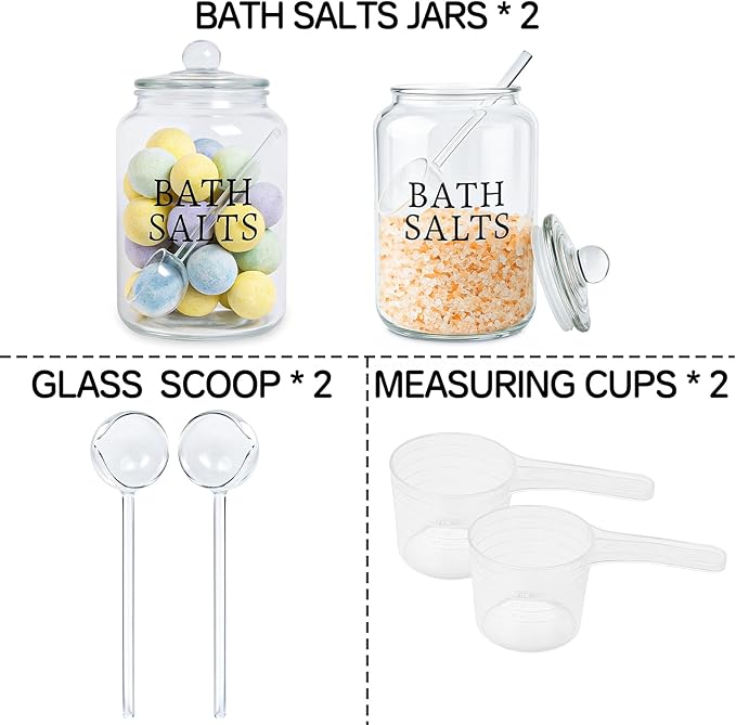 2 Pack 101 oz Bath Salt Container, Bath Salts Glass Jar with Bath Salt Scoop, Large Glass Jar with Lid, Laundry Detergent Jar W. Measuring Cup