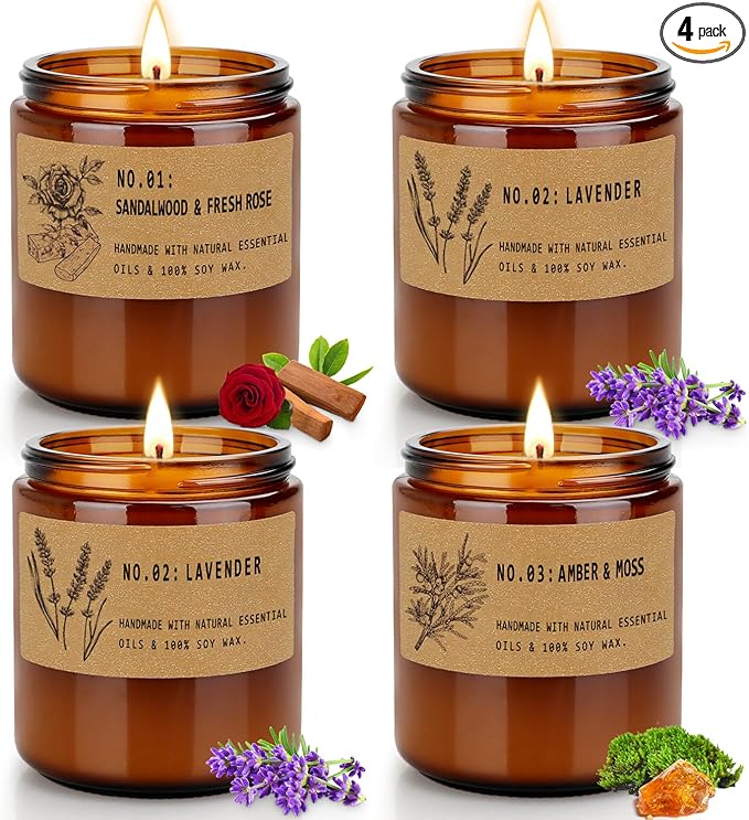 Candles for Home Scented Candles Set, 4 Pack Candles Gifts Set for Women/Men, Soy Candle, Lavender Candle, 220H Long Lasting Soy Wax Candle Set for Mother's Day, Birthday, Anniversary, Men