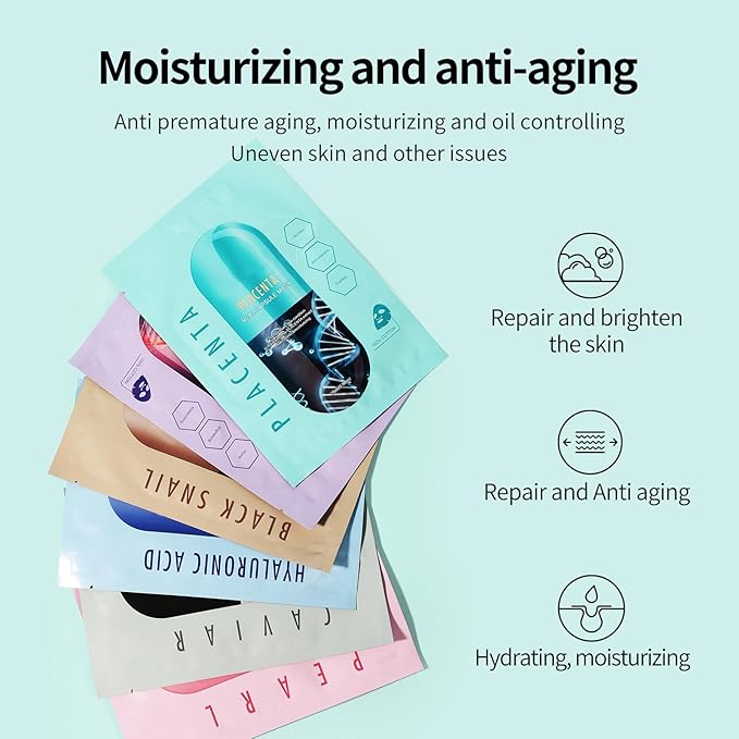 Hyaluronic Acid Face Masks Skincare for Women,Collagen& Snail Facial Masks,Hydrating Face Mask for All Skin Types (18Pack)