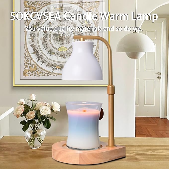 SOKCVSEA Candle Warmer Lamp - Candle Lamp Warmer with Timer Height Adjustable, Birthday Gifts for Mom Women, House Warming Gifts New Home Decor, Wax Melt Warmer with 2 Bulbs H.White Gold