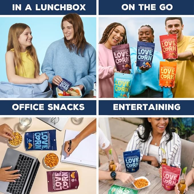 LOVE CORN Family Favorite - Sea Salt, BBQ, Salt & Vinegar, Cheddar 0.7oz x 20 - Delicious Crunchy Corn - Healthy Family Snacks - Gluten Free, NON-GMO - Alternative for Chips, Nuts, Crackers & Pretzels