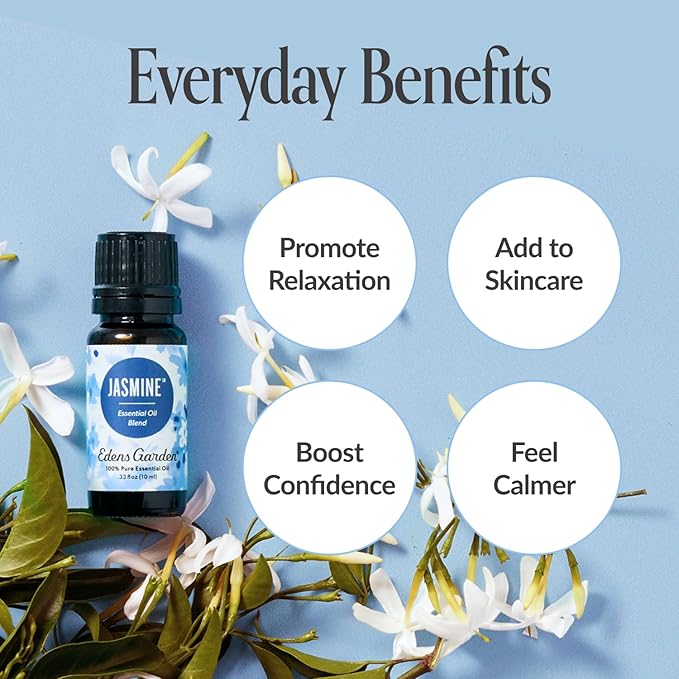 Edens Garden Jasmine Essential Oil Blend – 100% Pure Premium Grade, Natural & Synthetic-Free, Undiluted for Hair Care, Home Diffusers, Skin, Aromatherapy, Massage & Humidifiers 10 ml (.33 fl oz)