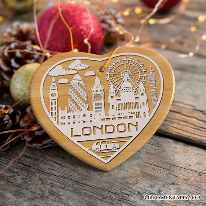 London City Unique Paper Art Themed Ceramic Christmas Ornament (Heart)