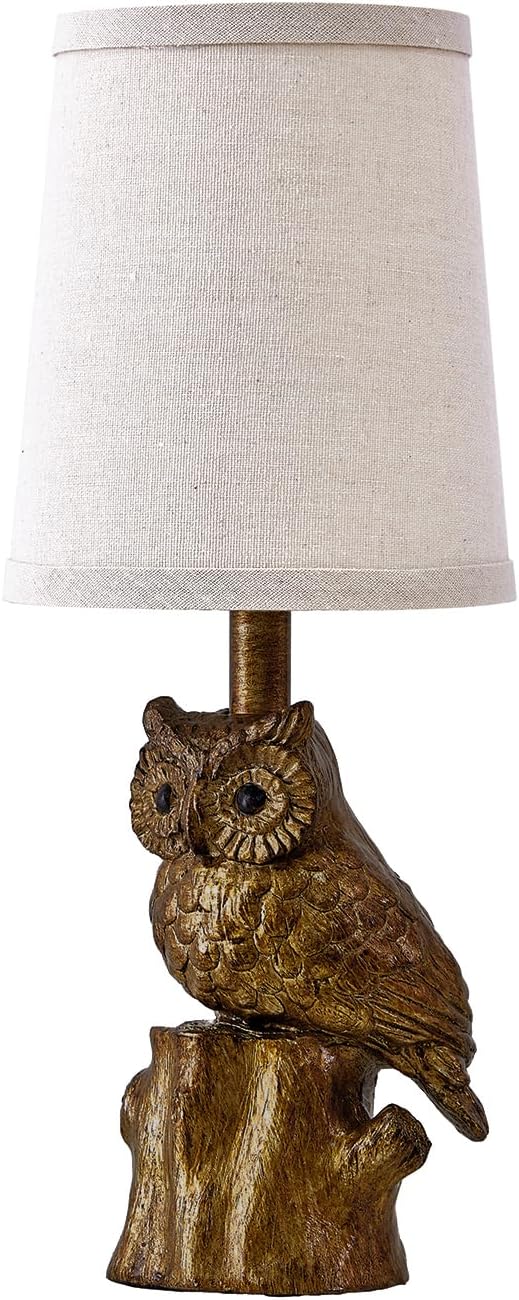 14.25" Small Table Lamp for Living Room Farmhouse Bedside Resin Single Lamp with Gold Owl Lamp Shape for Bedroom Retro Rustic Nightstand Lamp