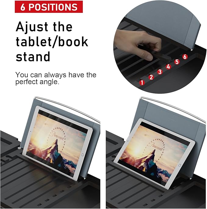 Foldable Bamboo Bathtub Caddy Tray Expandable for Luxury Bath, Bath Accessories & Table with Wine Glass Holder, Book Stand Bathroom Organizer with Extending Sides for Men/Women,Black