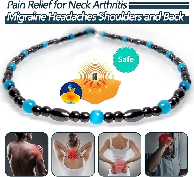 Hematite Magnetic Therapy Necklace - Black Obsidian, Natural Pain Relief, Lymphatic Drainage, Blood Circulation Healing Magnets for Women & Men