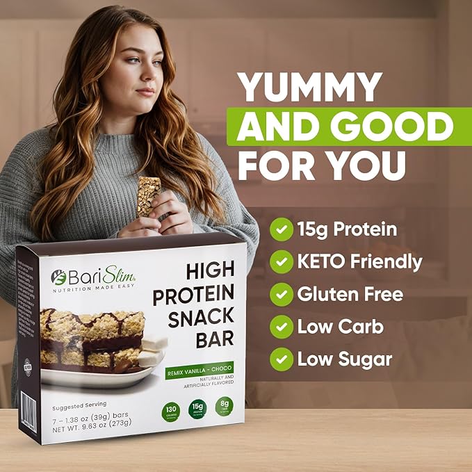 BariSlim High Protein Snack Bar for Bariatric Patients - Nutrient Rich Snack for Post-Surgery Wellness - Ideal for Weight Loss Maintenance & Daily Nutrition | Remix Vanilla Choco Bar (13 oz)