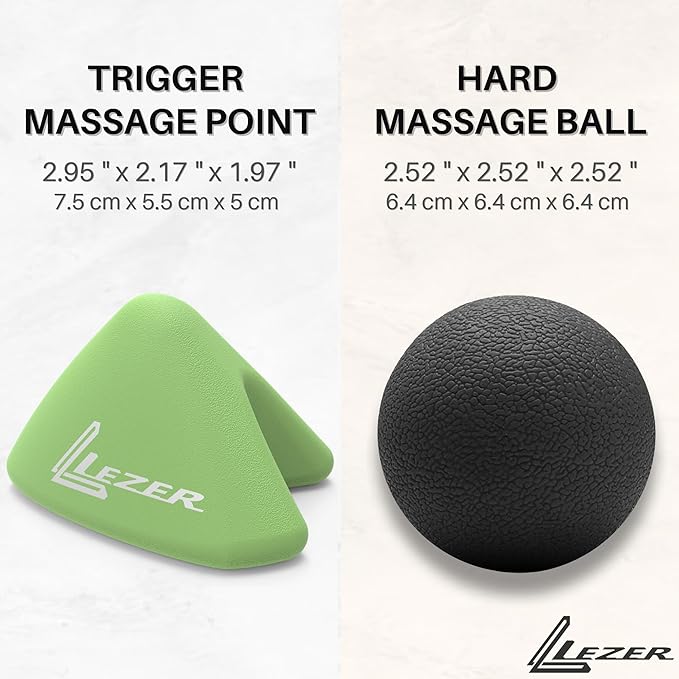 LEZER, Trigger Massage Point, Manual Massage Ball, Muscle Knots Relief Tool, Myofascial Release, Physical Therapy, Plantar Fasciitis, Set of 2 (Green Trigger and Black Ball)
