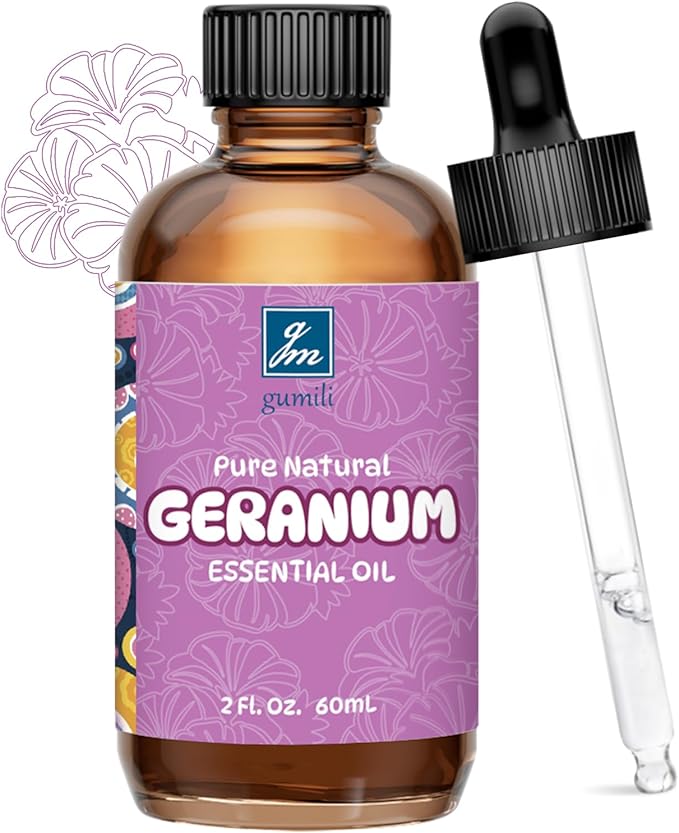 Geranium Essential Oil 2 Oz, 100% Pure Geranium Oil for Diffuser, Skin, Hair, Face, Soap & Candle Making, Aromatherapy & Massage