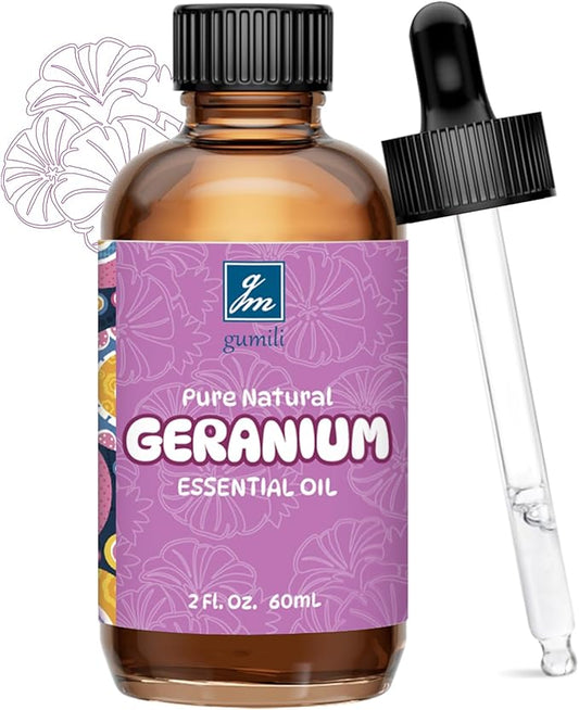 Geranium Essential Oil 2 Oz, 100% Pure Geranium Oil for Diffuser, Skin, Hair, Face, Soap & Candle Making, Aromatherapy & Massage