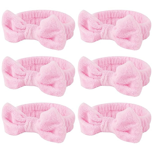 Casoty Pink 6 Pcs Spa Headband, Hair Band for Washing Face, Makeup Headband, Skincare Headbands, Soft Fleece Hairband for Face Washing Yoga