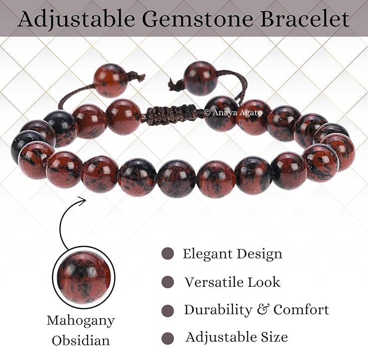 Energy Protection Crystal Handmade Adjustable Bead Bracelet Perfect for Men, Women’s Gift - Gemstone Healing Stretch Bracelet Pulsera Para Hombre Mujer Stocking Stuffer