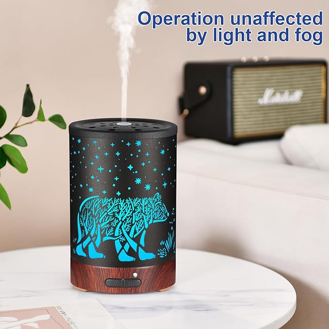 Essential Oil Diffuser- Aromatherapy Diffuser with7 Colors Light, and Auto-Off -Metal Cool Mist Humidifier for Home and Office（Polar Bear）…