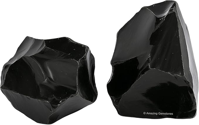 Amazing Gemstone 2 Pieces of Black Obsidian Raw Crystals and Healing Stones, Natural Rocks for Tumbling and DIY Raw Stones and Crystals