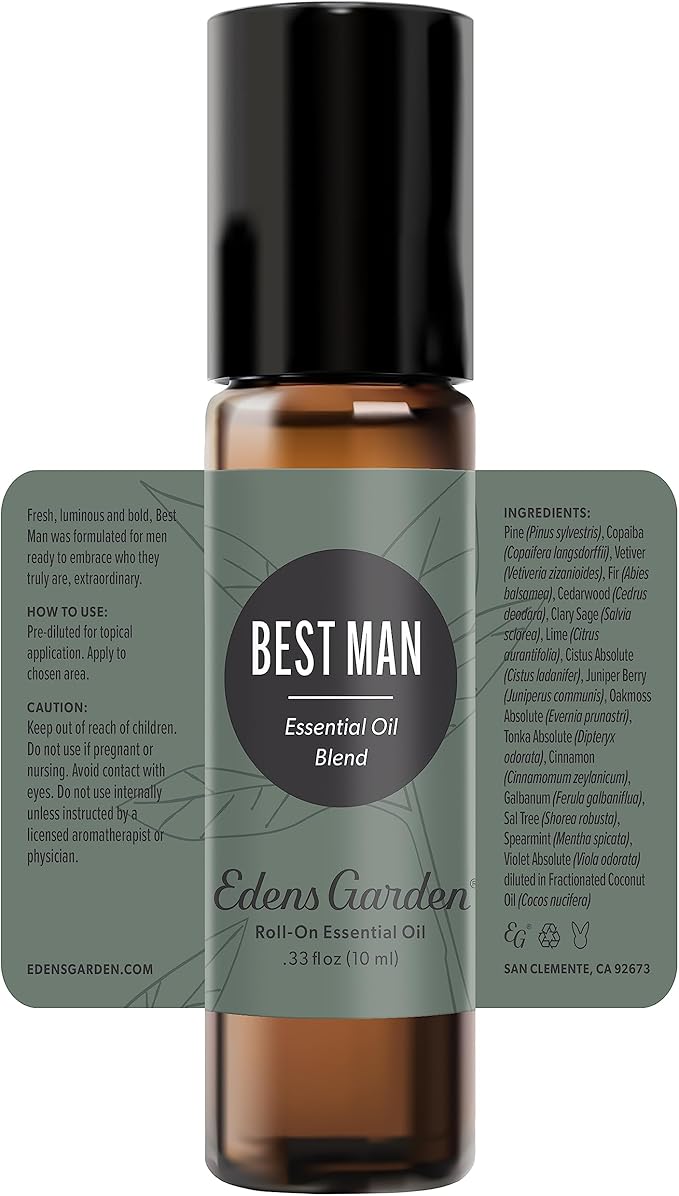 Edens Garden Best Man Essential Oil Roll-On Blend- 100% Pure Premium Grade, Natural, Therapeutic, Aromatherapy, Kid & Skin Safe, The Best for Body, Wellness, Tension Pre-Diluted 10 ml (.33 fl oz)