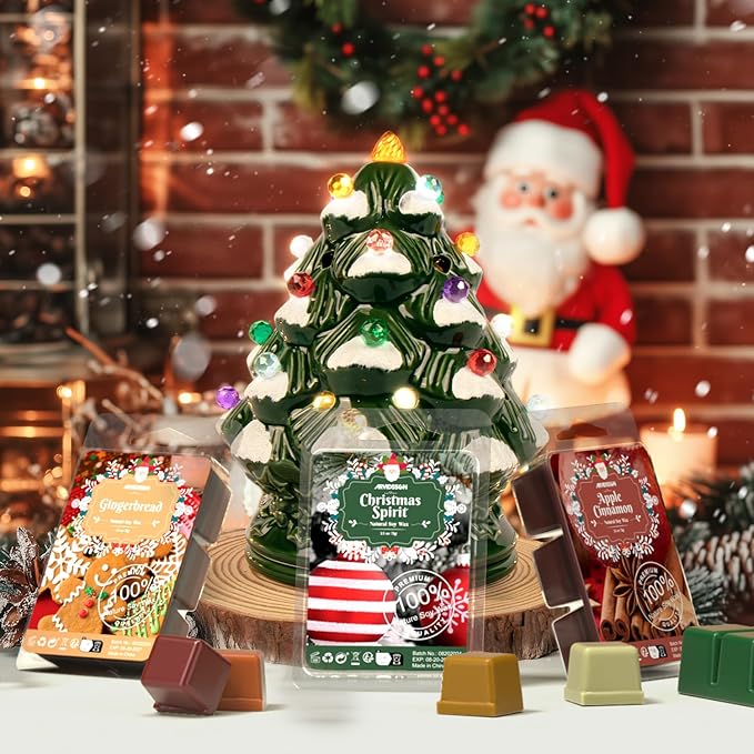 ARVIDSSON Christmas Scented Wax Melts, Holiday Soy Wax Cubes for Wax Warmer, Strong Scent Fragrance Wax Tarts, Candle Melts Gift Set, Christmas Spirit, Gingerbread, Apple Cinnamon, Candy Cane and More