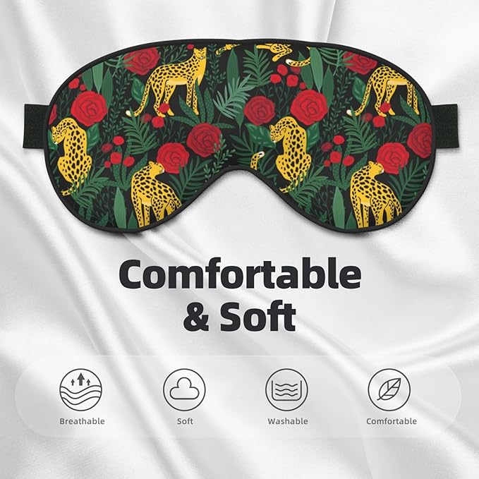 Leopard Tropical Palm Rose Sleep Mask - Soft Comfort Eye Shade - Blackout Eye Cover for Deep Rest Travel Nap Meditation