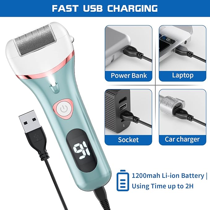 Electric Foot Callus Remover, Rechargeable Portable Electronic Foot File Pedicure Kits, Waterproof Foot Scrubber File, Professional Pedicure Tools, Foot Care for Dead Skin Ideal Gift, 3 Rollers