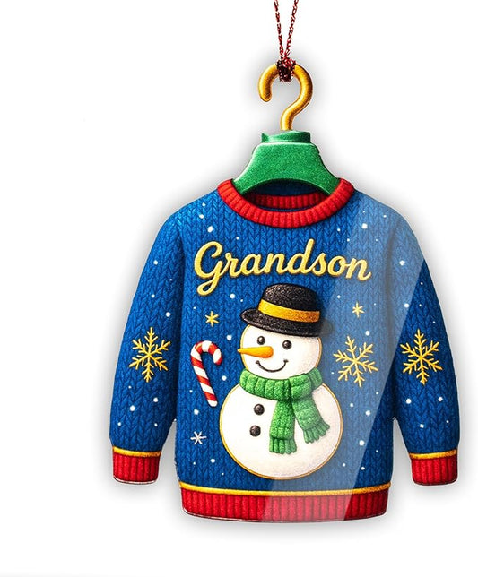 Grandson Christmas Ornament 2025 – Grandson Ornament Holiday Decor – Christmas Ornament – Suncatcher Effect Window Hanging – Car Hanging