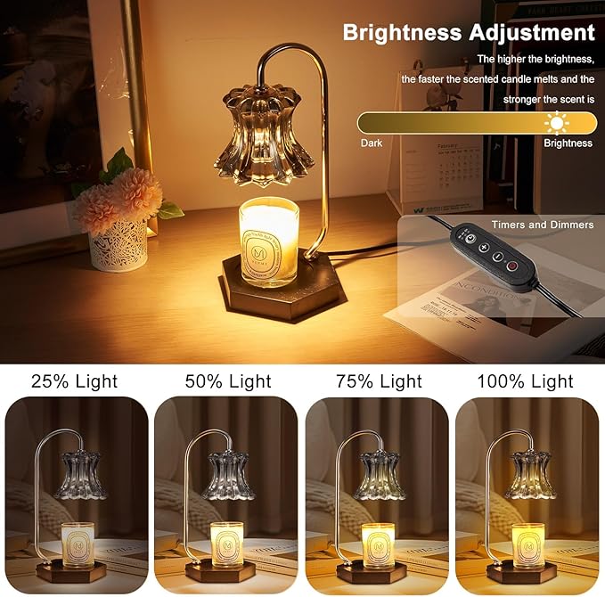 Black Candle Warmer Lamp with Timer - Adjustable Height Candle Warmer, Dimmer, Wax Melting Lamps for Home Decor, for Candles in Jars with 2 Bulbs