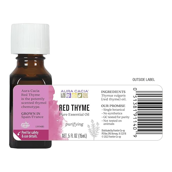 Aura Cacia Red Thyme Essential Oil | GC/MS Tested for Purity | 15ml (0.5 fl. oz.)