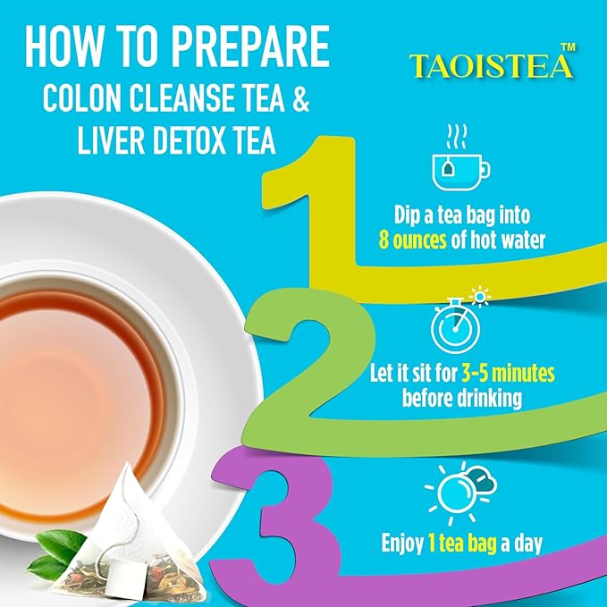 TAOISTEA Colon & Liver Detox Tea Set - 2 Herbal Blends, 14 Day Supply Each | Dual-Action Cleanse for Gut Health, Liver Detox & Daily Wellness