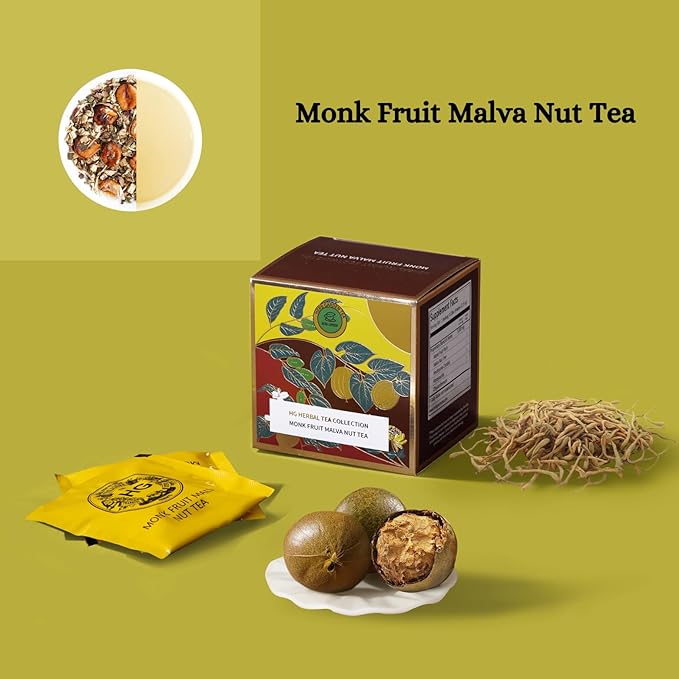 Monk Fruit Malva Nut Herbal Tea Gift Set – Caffeine-Free Throat Soothing Tea for Wellness and Immunity | 20 Bags + 100g Rock Sugar | Natural Ingredients | Holiday Gift Box for Women, Parents, Teachers