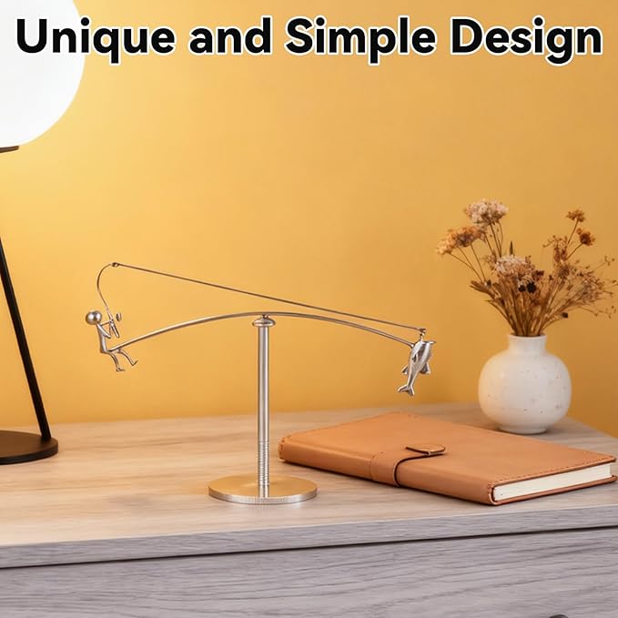 Fisherman Balancing Sculpture, Interactive Physics Balance Art Desk Toy for Stress Relief, Creative Home Office Art Deco Gift for Men & Angler Lovers (1 PC)
