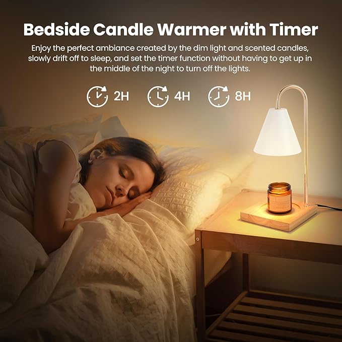 Dimmable Candle Warmer with Timer - White Nightstand Lamp for Bedroom (2 Wax Warmer Bulbs)