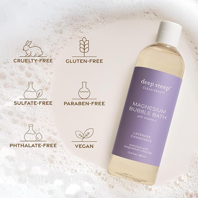 Deep Steep Magnesium Bubble Bath, 15.6 oz – Foaming Soak with Magnesium, Coconut Oil, Aloe, Vitamin C, Shea Butter & Argan Oil – Vegan, Clean Beauty for Stress & Sleep (Vanilla Coconut)