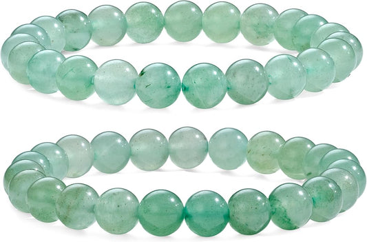 Bivei Natural Gemstone Semi Precious Healing Crystals Handmade Stretchy Round Beads Bracelet, Enhance Positive Energy