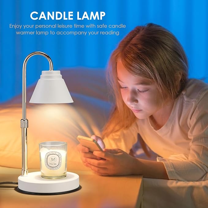 Candle Warmer Lamp with Timer - Dimmable Melting Light with 2 Bulbs, Height Adjustable Wax Lamp for Bedroom, Home Decor Gift, Electric Lamp for Jar Candles, White