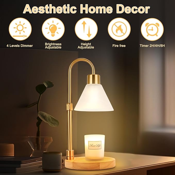 Candle Warmer Lamp with Timer & 3 Bulbs, Dimmable Electric Candlelight Adjustable Height and Brightness Candle Wax Warmer for Jar Candles Bedroom Home Decor House Warming Gift (Frosted Clear)