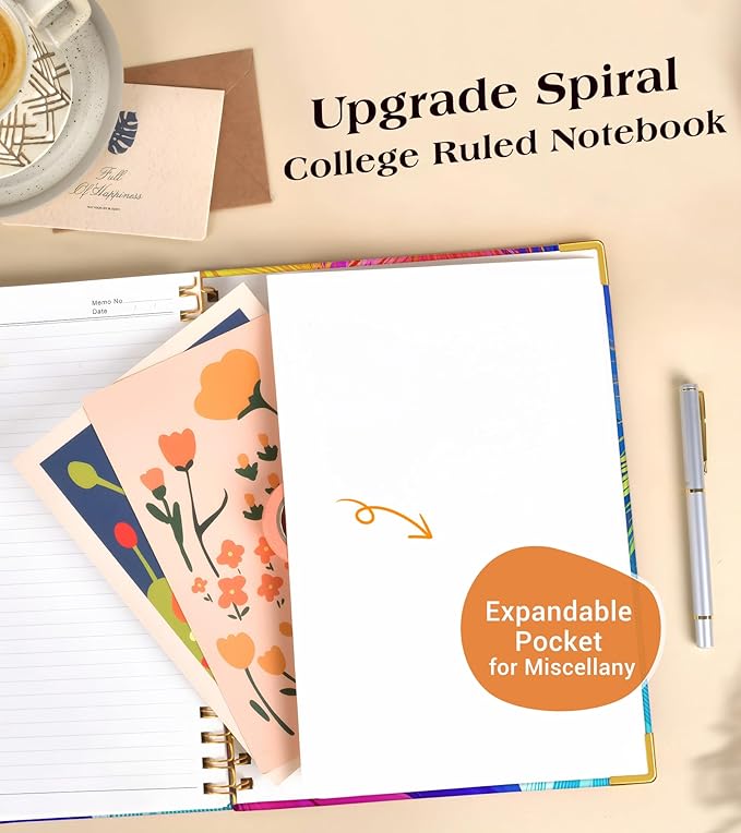 Lined Spiral Notebook Journal for Women, 200 Pages Cute Notebooks 8.5” x 11”, A4 Large Hardcover Spiral Journals with 100 GSM Thick Paper, College Ruled Notebook for Writing Work School, Colorful Feather