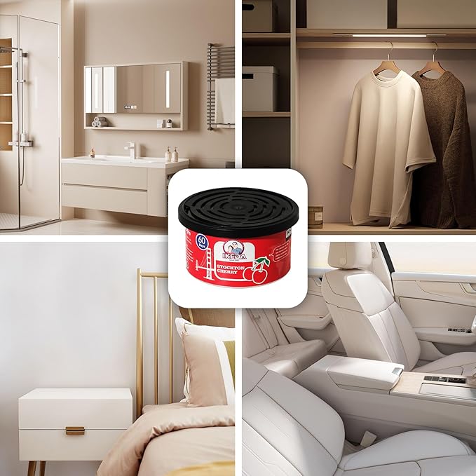 IKEDA Car Air Freshener & Car Odor Eliminator for Auto or Home,Office, 60 Days Long Lasting Scent Cans Freshener, 1.5 Oz Each, 4 Cans, Cherry