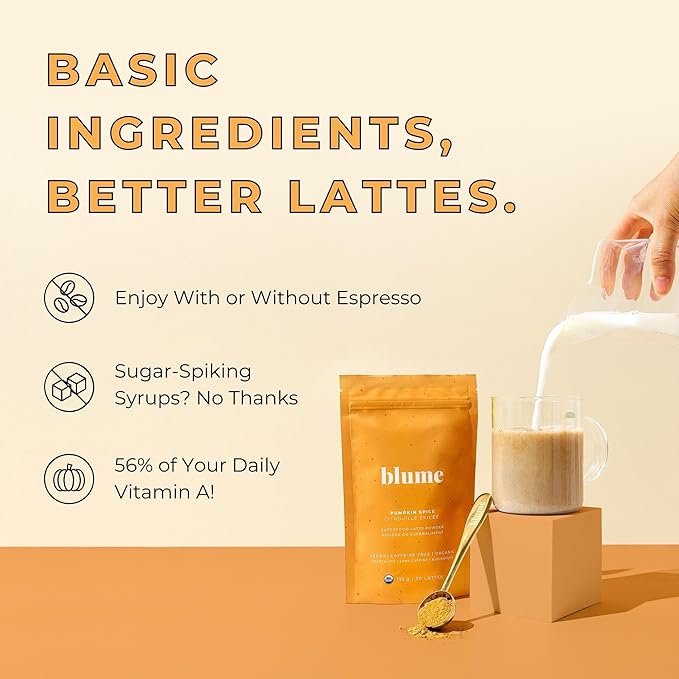Blume Pumpkin Spice Latte - Superfoods Powdered Latte - Syrup free, Organic & Vegan Latte - 25 Servings (125g)
