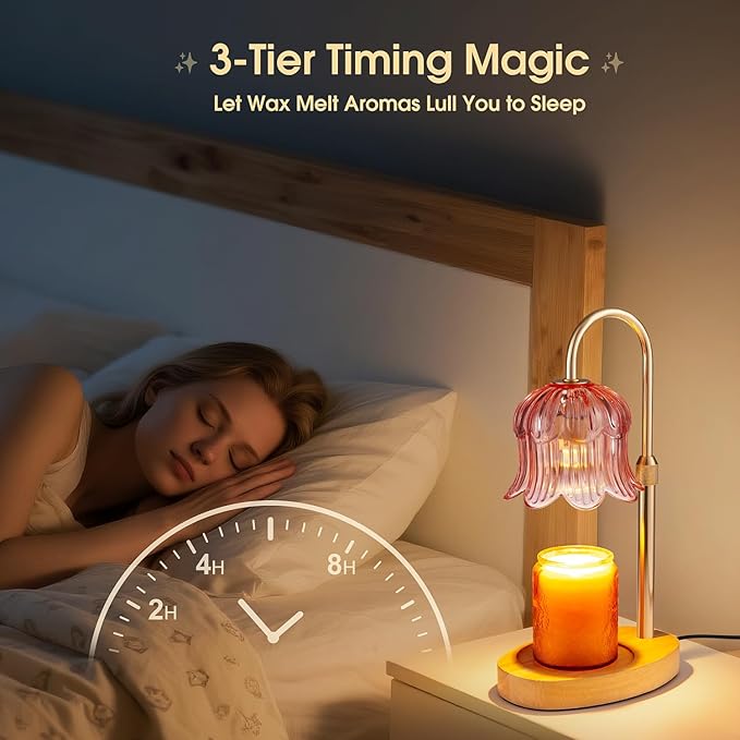 Candle Warmer Lamp Adjustable Timer Electric－Pink Flower Wax lamp