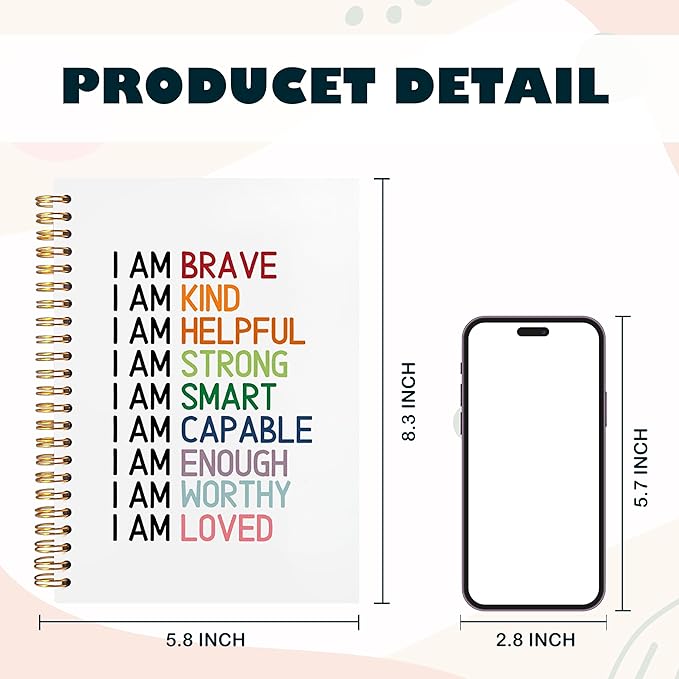 BearCake Positive Affirmation Gifts,Inspirational Notebooks, Affirmation Journal, Encouragement Gifts,I am brave kind loved enough worthy Spiral Notebook 5.5x8.3