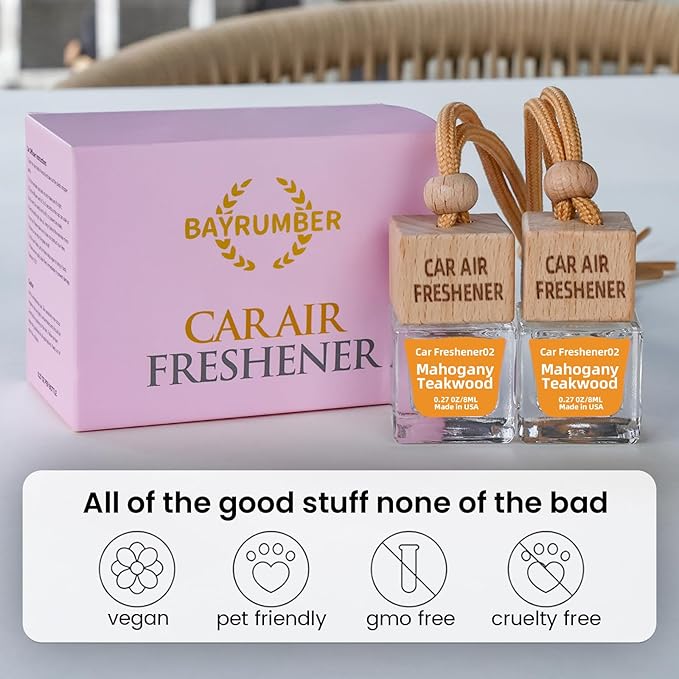 Car Air Freshener Hanging Diffuser – Long-Lasting Essential Oil Scent (Up to 60 Days) – Non-Toxic & Eco-Friendly – 2-Pack Auto Fresheners Made in USA