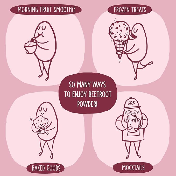 KOS Organic Beet Root Powder, USDA Organic - Natural Nitric Oxide Booster, Superfood Plant Based Beetroot Antioxidant, Supports Active Lifestyle & Healthy Circulation, Soy & Gluten-Free - 90 Servings