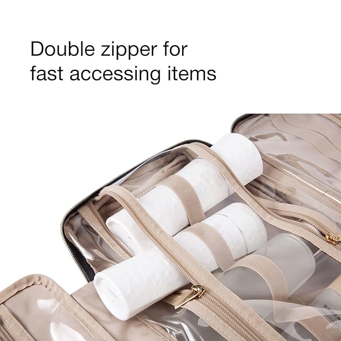 BAGSMART Toiletry Bag Travel Bag with Hanging Hook, Water-resistant Makeup Cosmetic Bag Travel Organizer for Accessories, Shampoo, Full Sized Container, Toiletries (Purple, Large)