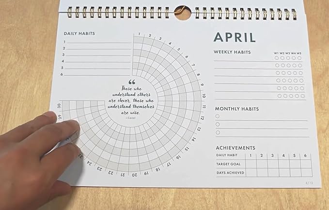 12-Month Habit Tracker Calendar – Minimalist Spiral Wall Planner for Goals & Productivity, Daily/Weekly/Monthly Tracking, Wire-O Hanger, Thick 200 gsm Paper, Neutral Design