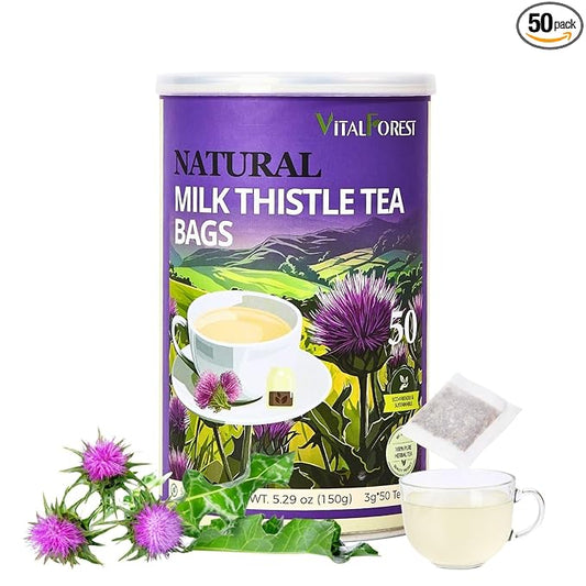 50 Milk Thistle Tea Bags, 3g/Bags, VitalForest Roasted Milk Thistle Seeds Herb Tea, Natural Dried Thistle Tea for Liver Detox Cleanse and Support, Caffeine Free, Non-GMO