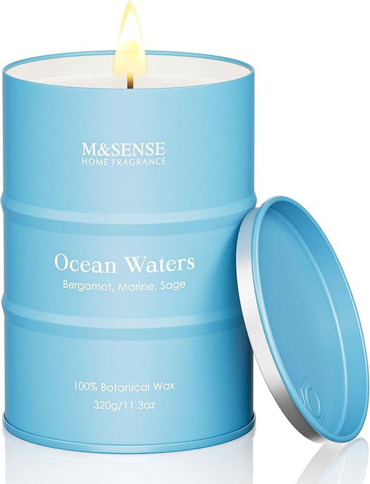 M&SENSE Sea Salt Vanilla Beach Scented Candles, Coastal Soy Candle, Summer Candle for Stress Relief Meditation Relaxing, Housewarming Gifts for Women Men, 11.3oz 70 Hour Long Burning
