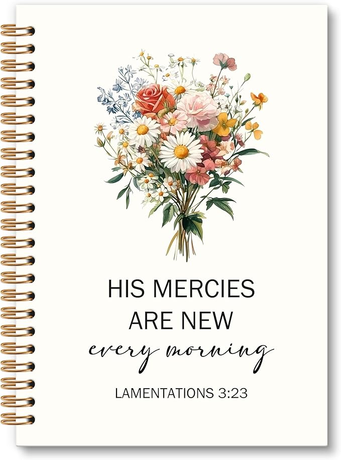 Floral Bible Notebook Journal - Christian Spiral Notebook, Bible Notebooks for Note Taking, His Mercies Floral Flower Notebooks Gifts for Women, Christian School Office Supplies, 6x8.2In