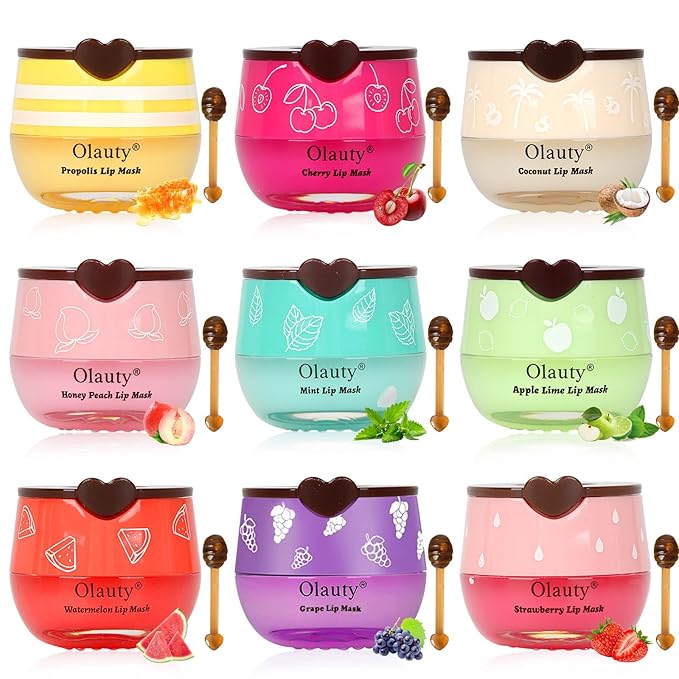 9 PCS Bee Lip Balm Lip Mask Honey Pot, Honey Lip Balm Bulk Lip Sleeping Mask Nourishing Overnight Lip Treatment, Lip Moisturizer Balm with Stick, Hydrating & Preventing Dry, Cracked Lips, Lip Scrubs