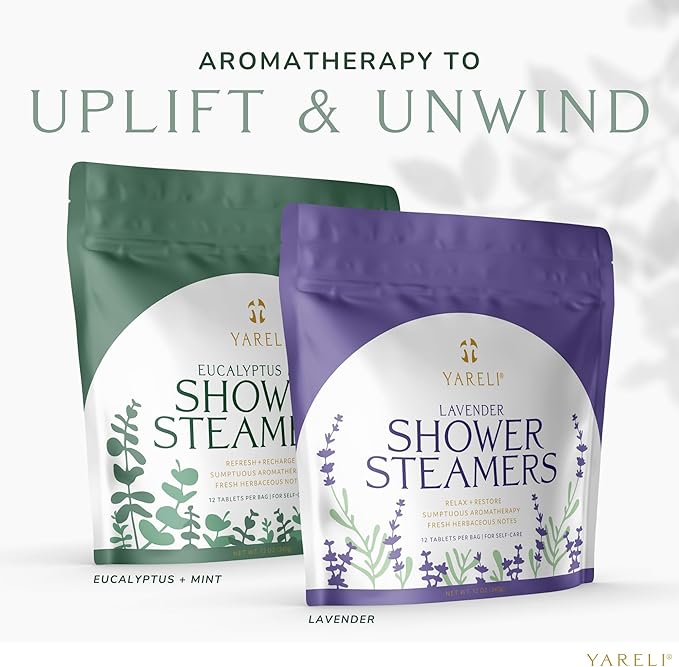 Yareli Shower Steamers for Sinus Relief, 12 Pack, for Women and Men - Aromatherapy and Self Care - Eucalyptus Mint