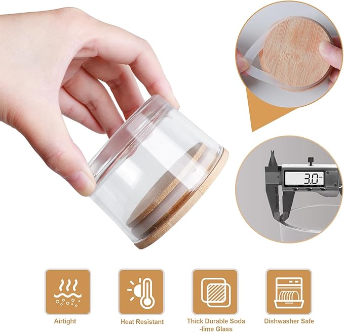 4oz Glass Candle Jars, 12-Pack Small Candle Jars for Making Candles, Empty Thick Glass Wide-Mouth Jars with Bamboo Lids & Wick Kits, Candle Containers Bulk - Clear